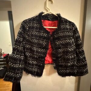 Forever 21 Black and White Tweed Blazer with Red Lining